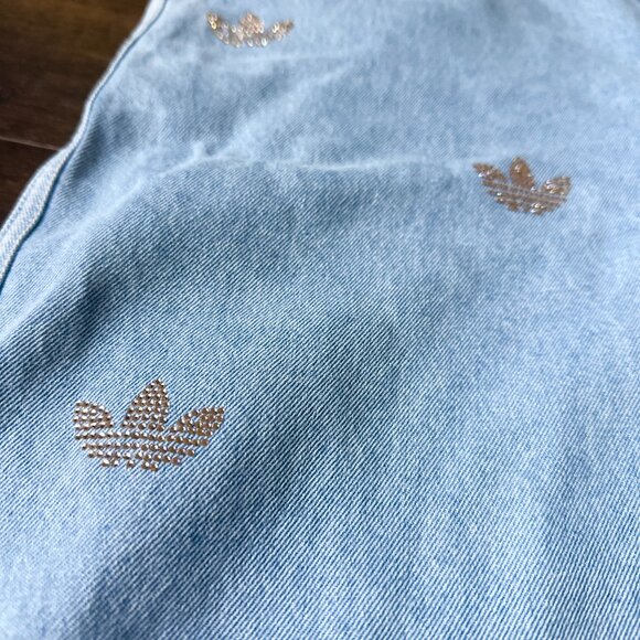 ADIDAS ORIGINAL Denim Rhinestone Pants with 3 strips - Light Blue- Size xl - Picture 7 of 10